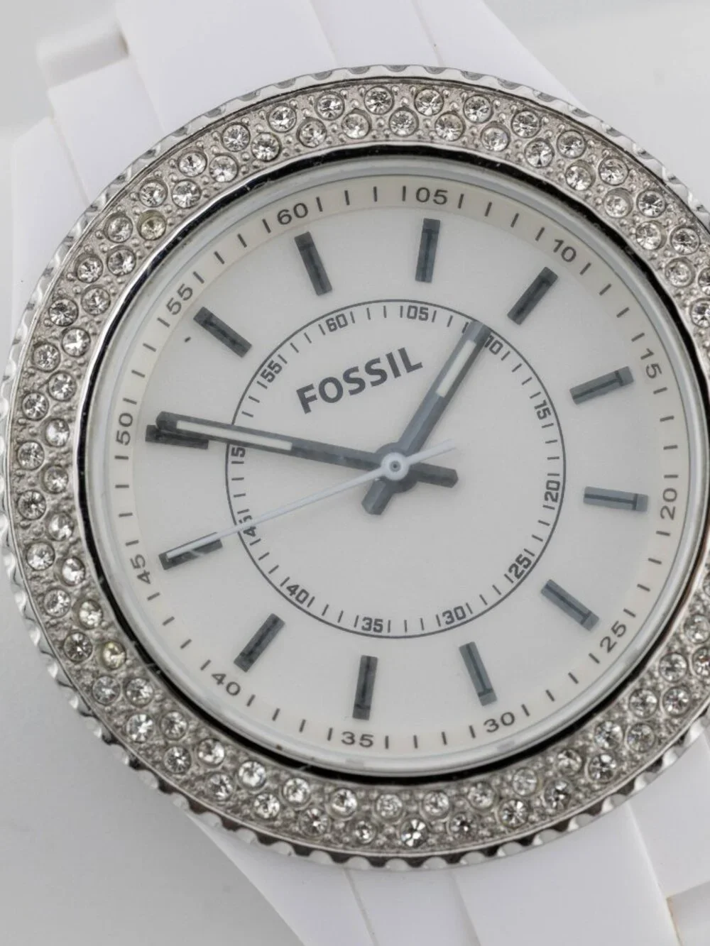 Fossil ES2444 Stella Glitz White Resin Quartz Analog Women's Watch New Battery